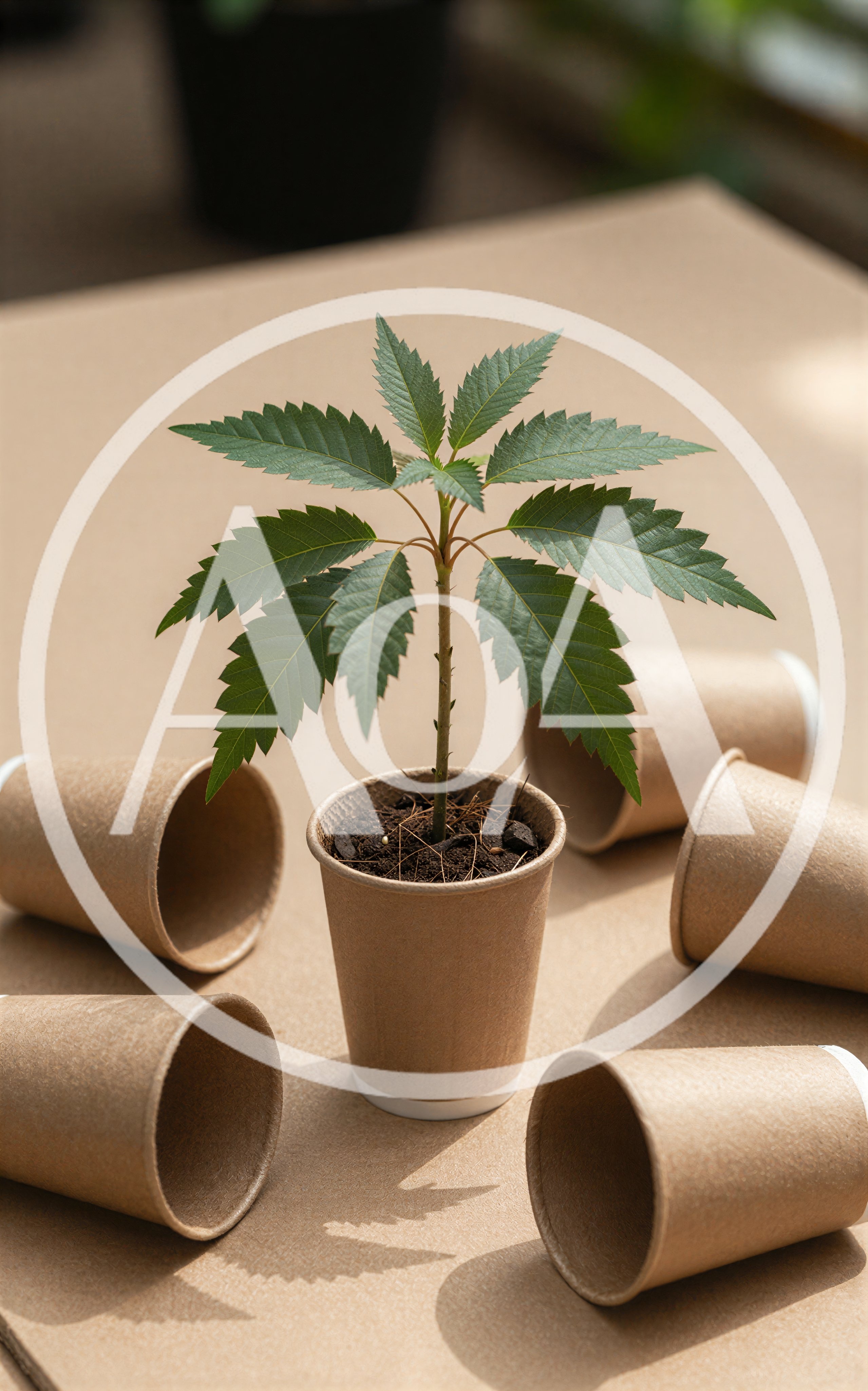 Small Cannabis Plant Growing in a Paper Cup