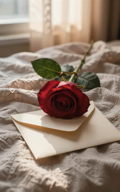 Single Red Rose Resting On A Vintage Envelope
