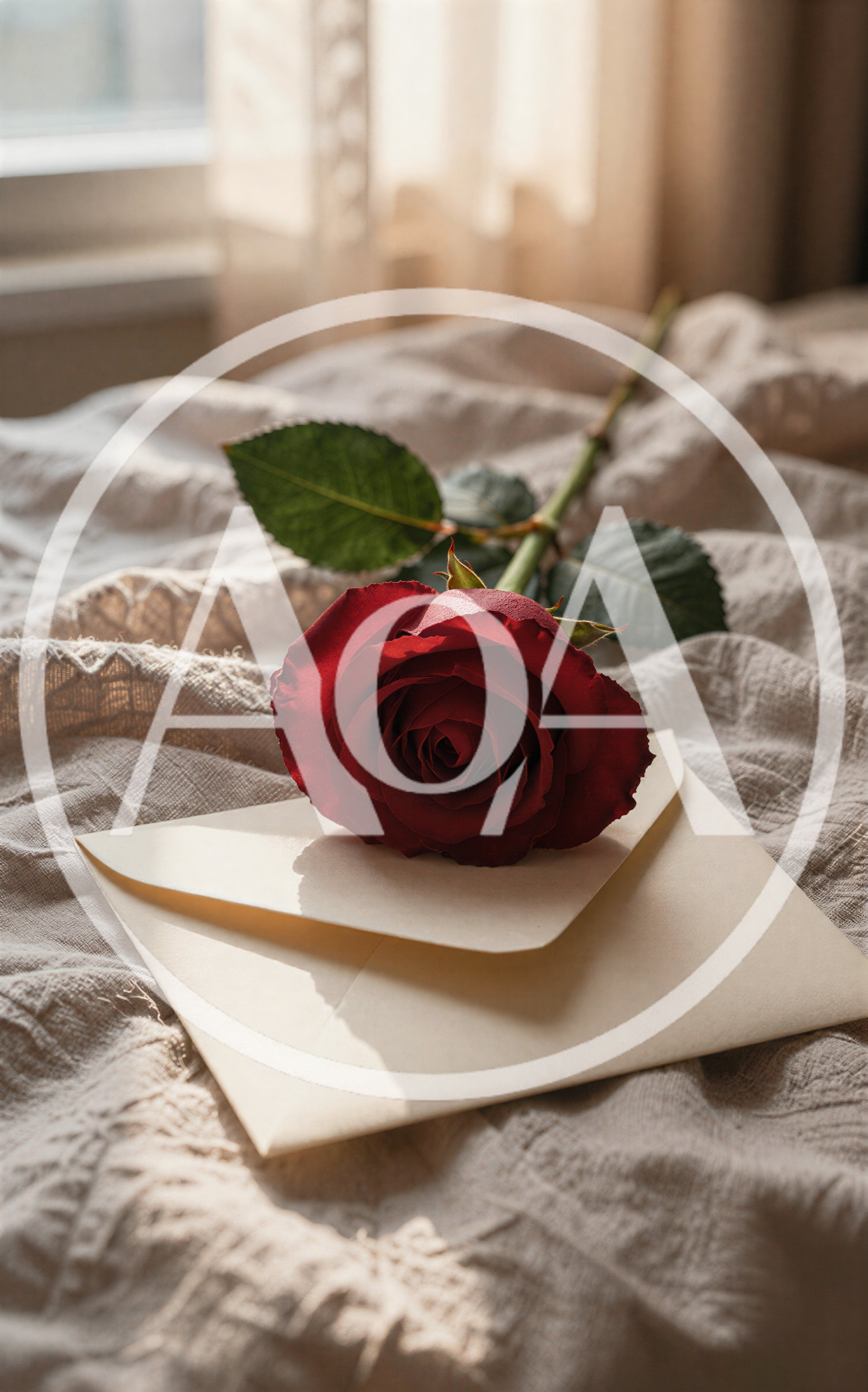 Single Red Rose Resting On A Vintage Envelope