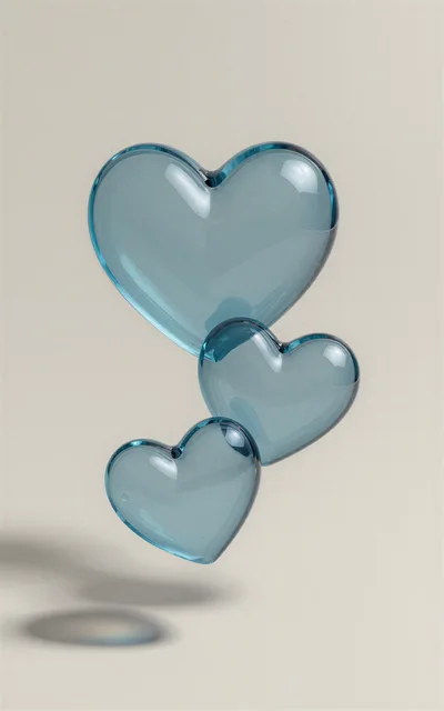 Three Floating Blue Glass Hearts