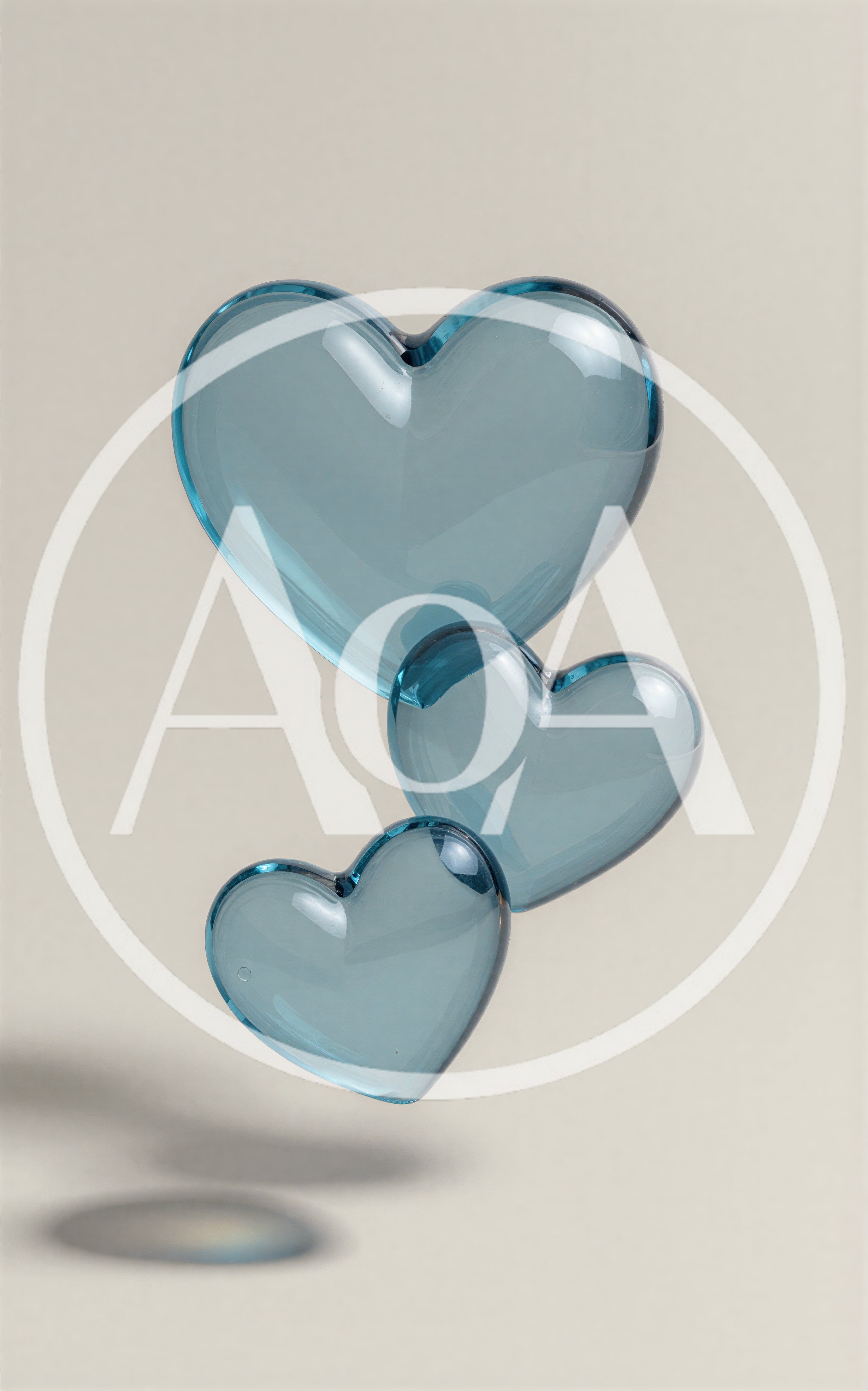 Three Floating Blue Glass Hearts