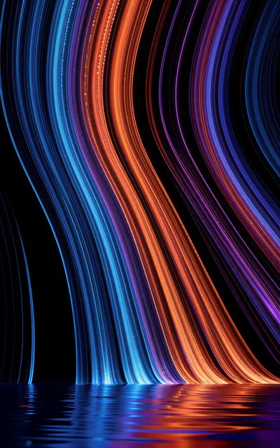Abstract Neon Light Trails Reflecting On Water Surface