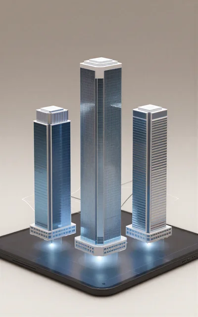 Holographic 3D Architectural Model Of Skyscrapers On Tablet
