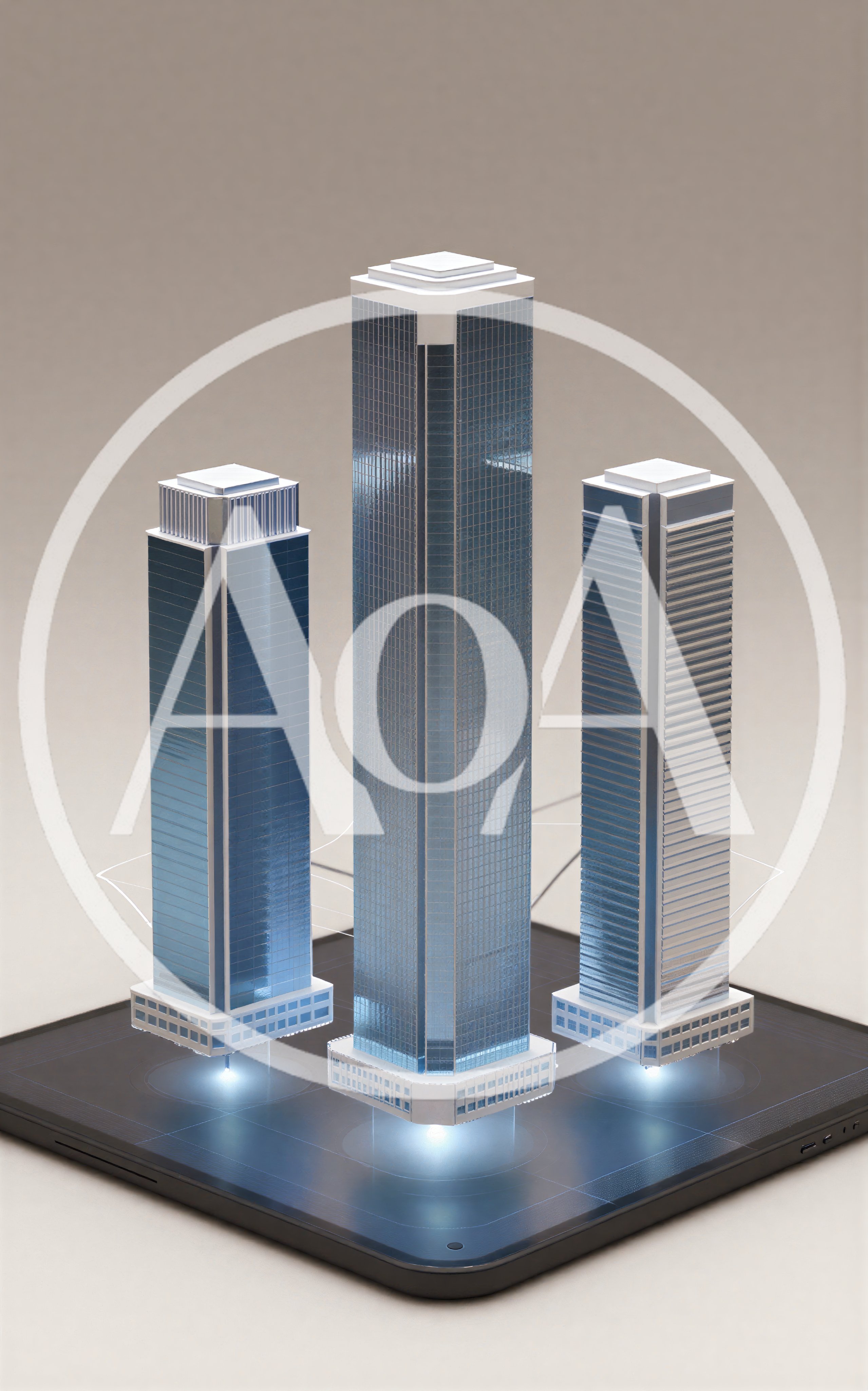 Holographic 3D Architectural Model Of Skyscrapers On Tablet