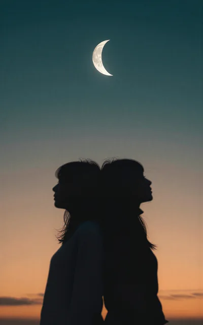 Silhouettes Of Two Women Standing Back To Back