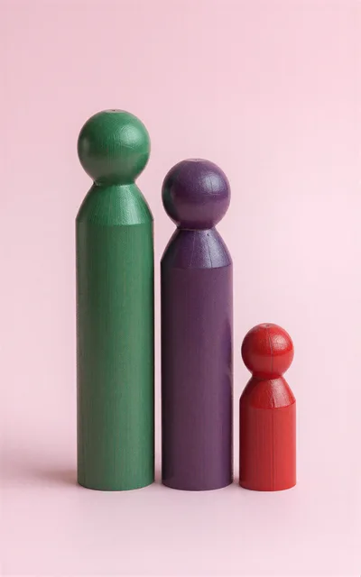 Three Wooden Peg Dolls Of Different Sizes