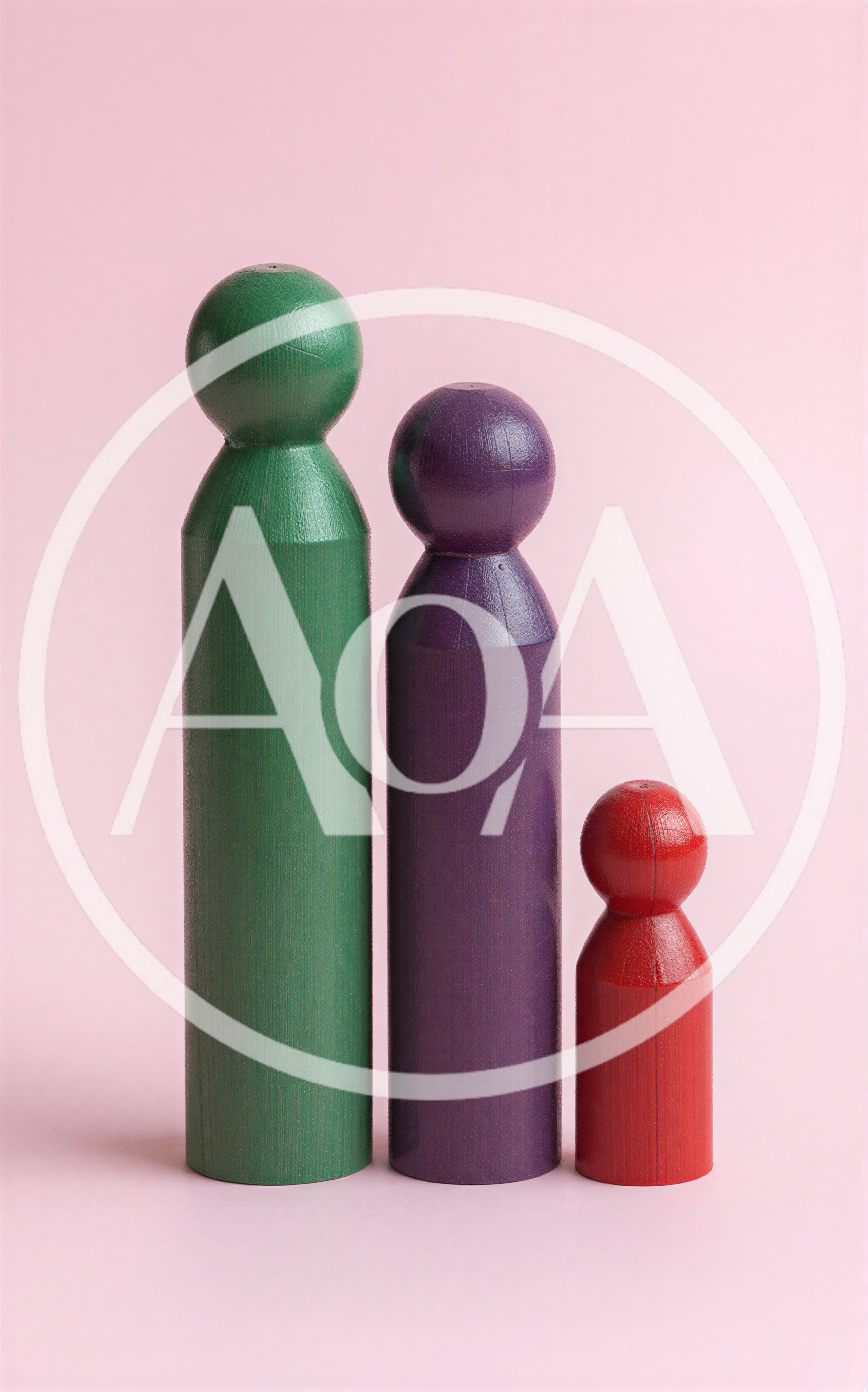 Three Wooden Peg Dolls Of Different Sizes