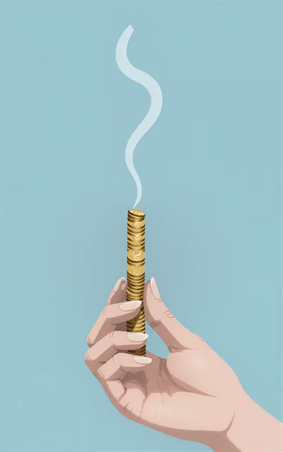 Hand Holding A Stack Of Burning Coins