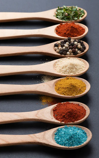 Wooden Spoons With Various Spices And Herbs