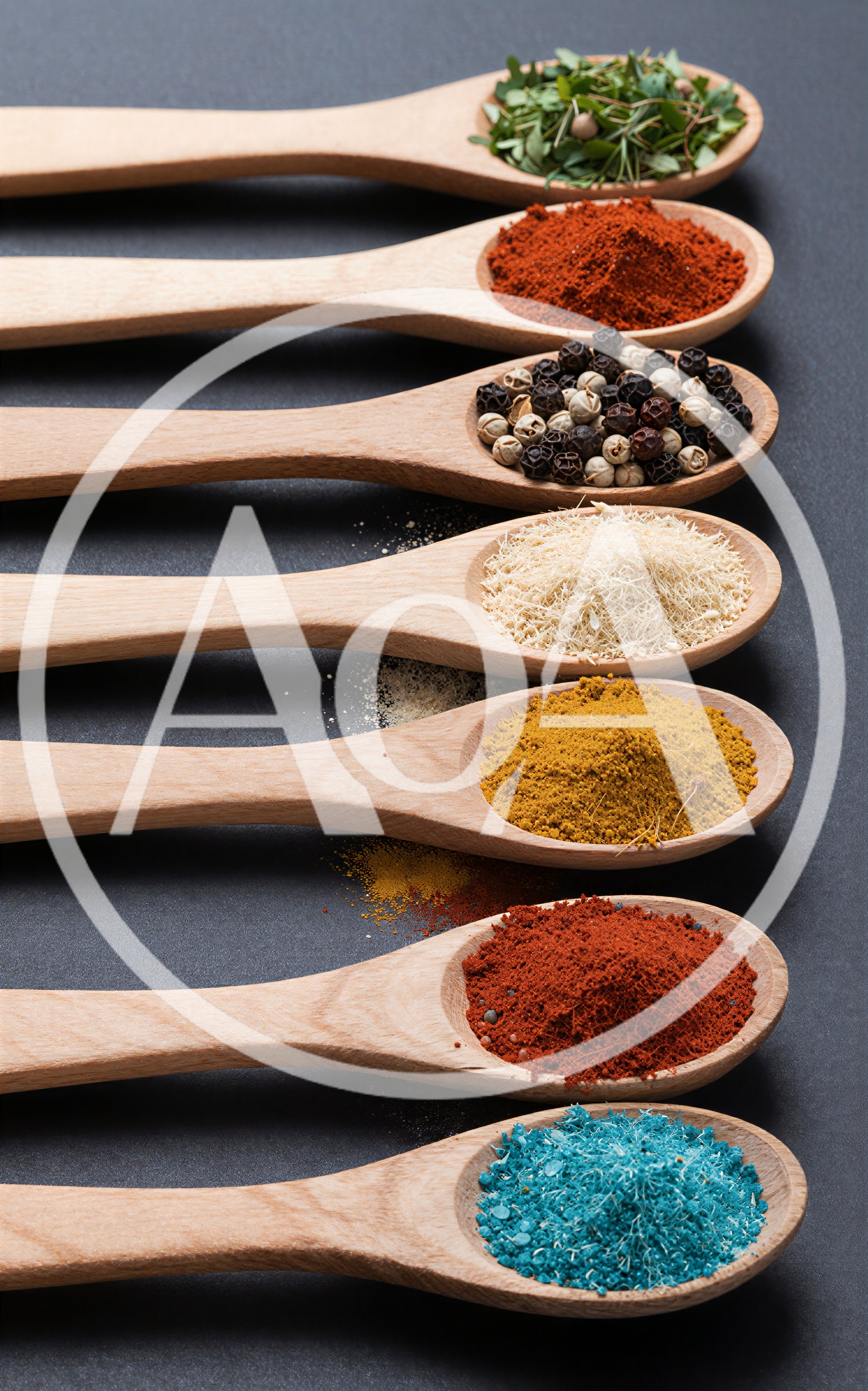 Wooden Spoons With Various Spices And Herbs