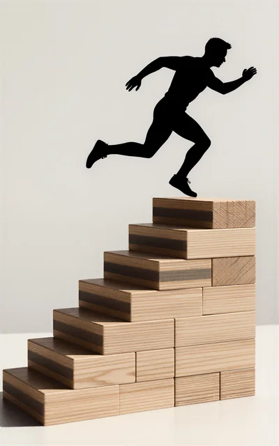 Silhouette Of A Runner Jumping Over Wooden Blocks