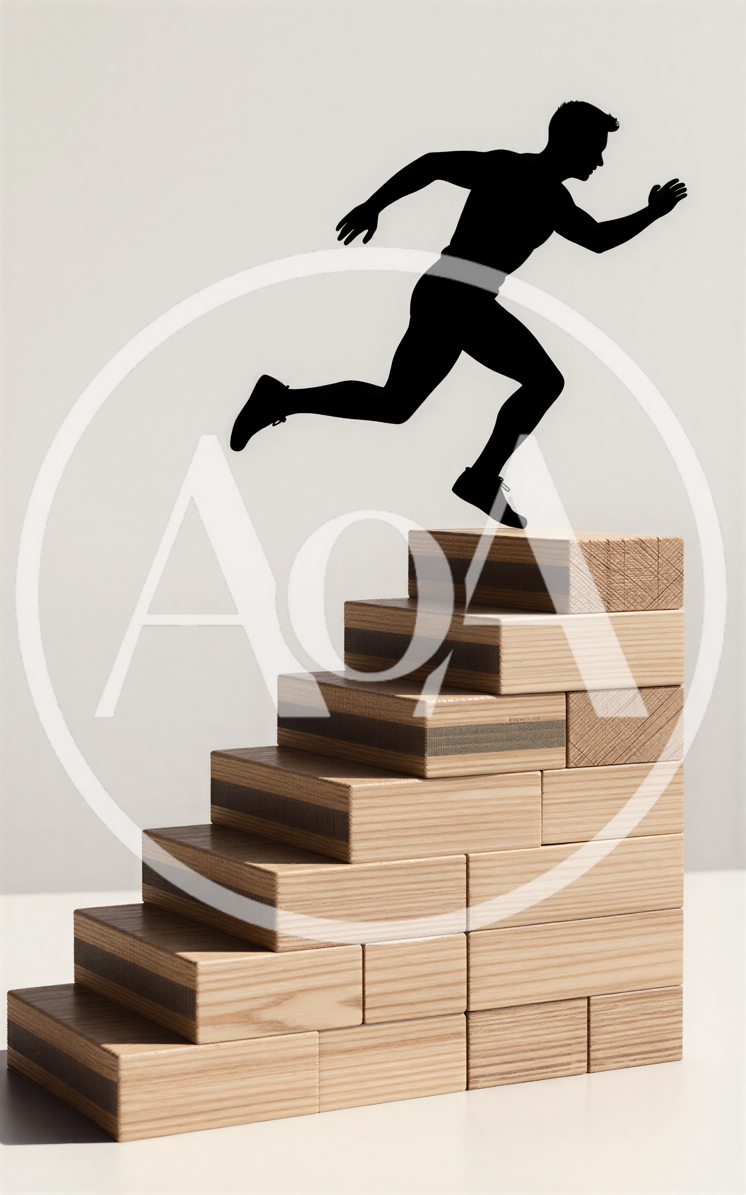 Silhouette Of A Runner Jumping Over Wooden Blocks