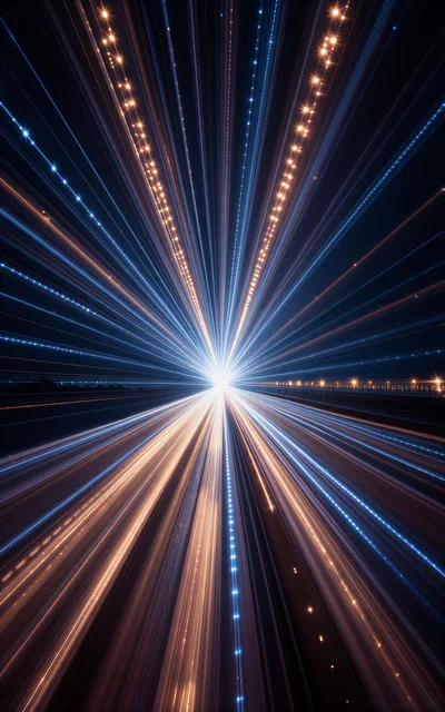 Abstract Light Trails Converging At A Central Point