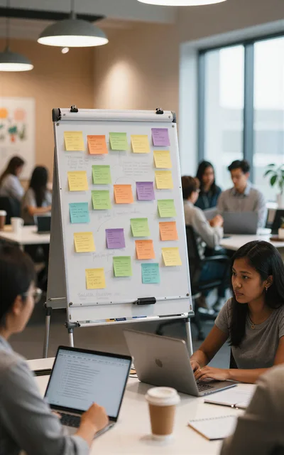 Diverse Team Collaborating During Office Brainstorming Session
