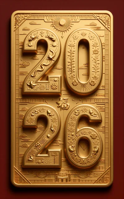 Golden 2026 New Year Relief Plaque