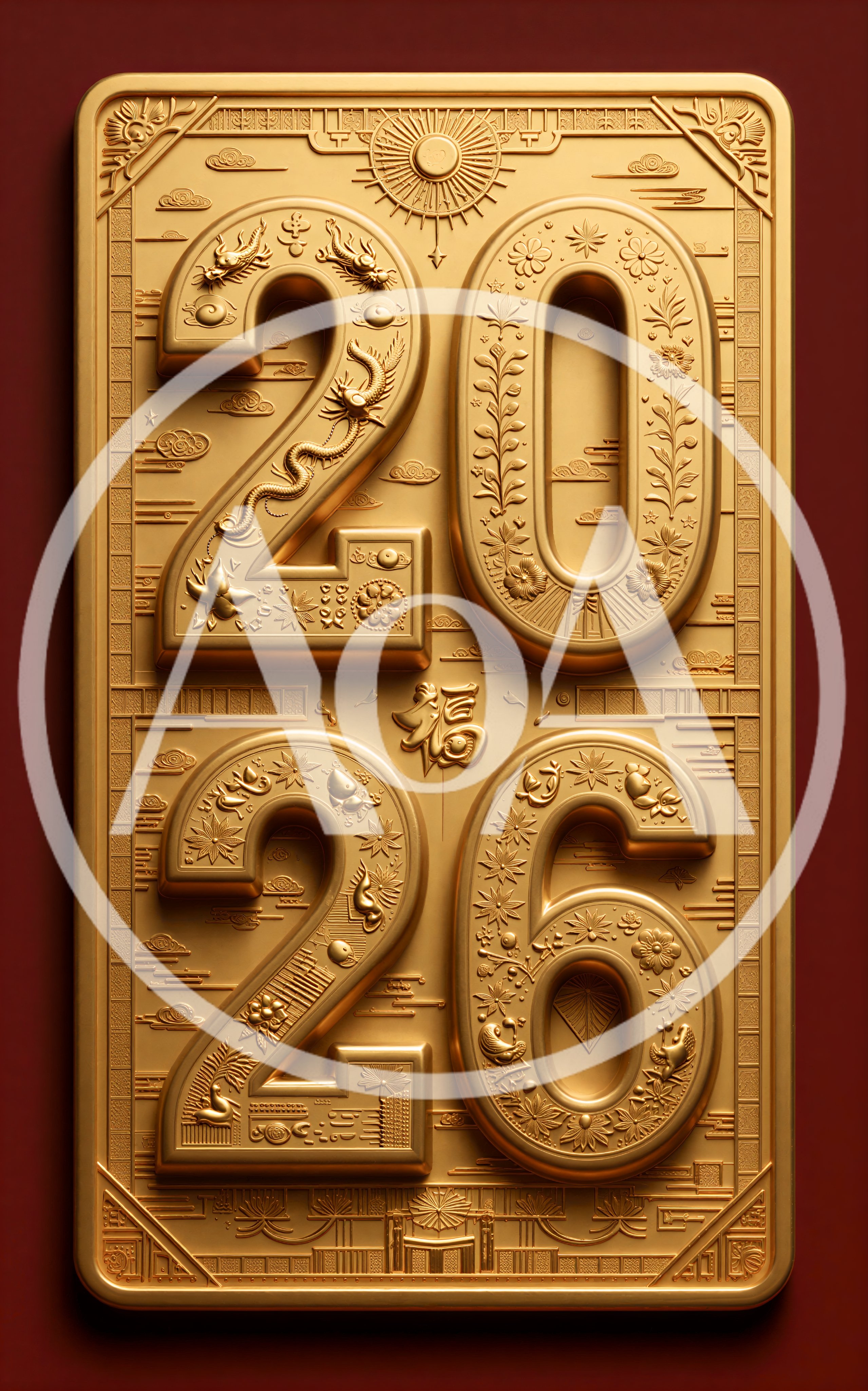 Golden 2026 New Year Relief Plaque