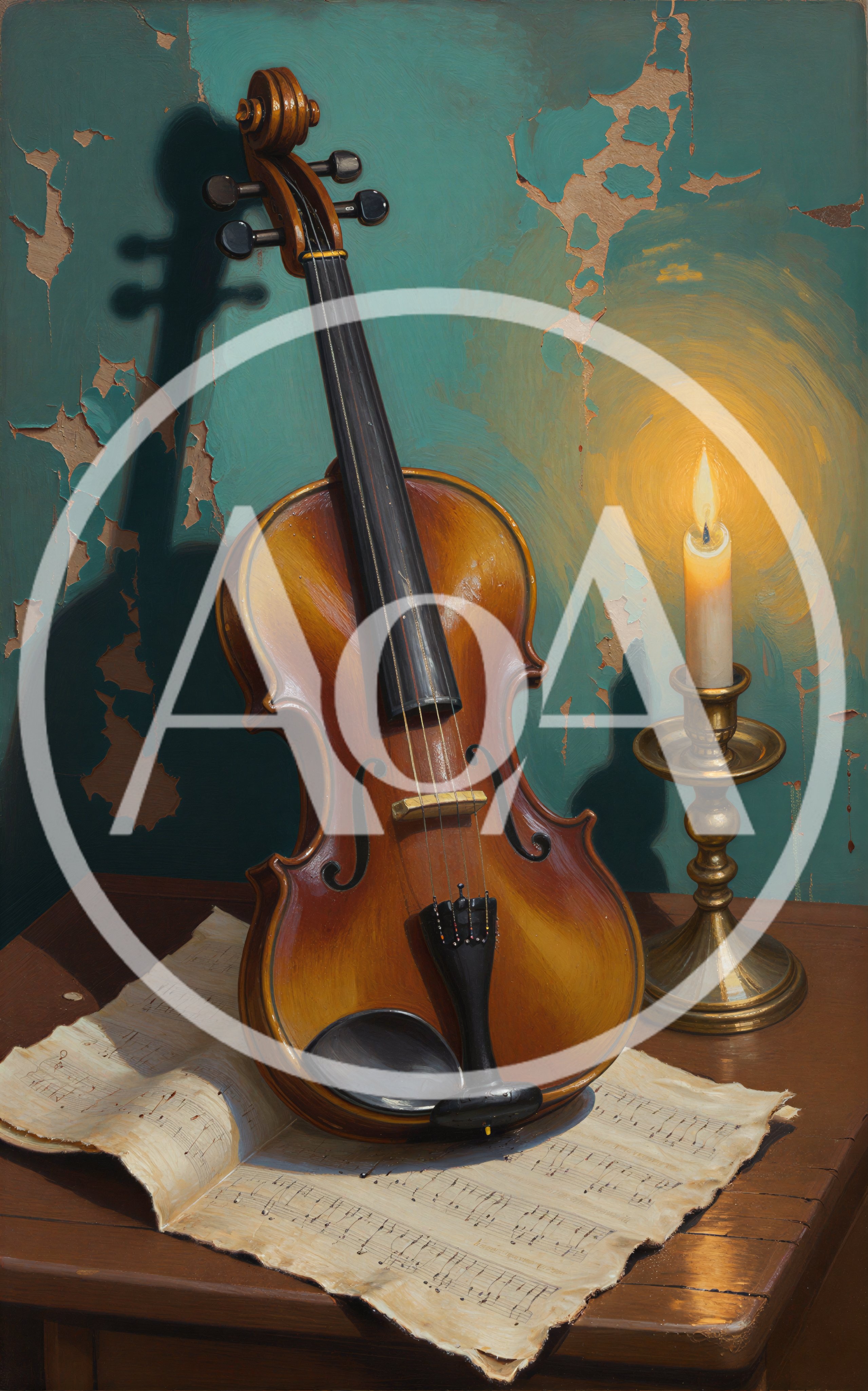 Violin and Candle on Sheet Music