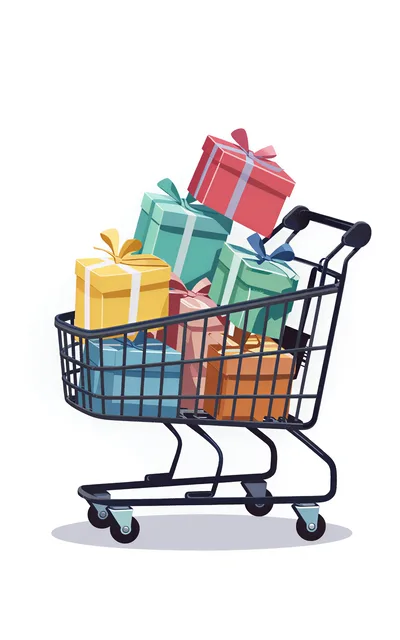 Shopping Cart Filled With Colorful Gift Boxes