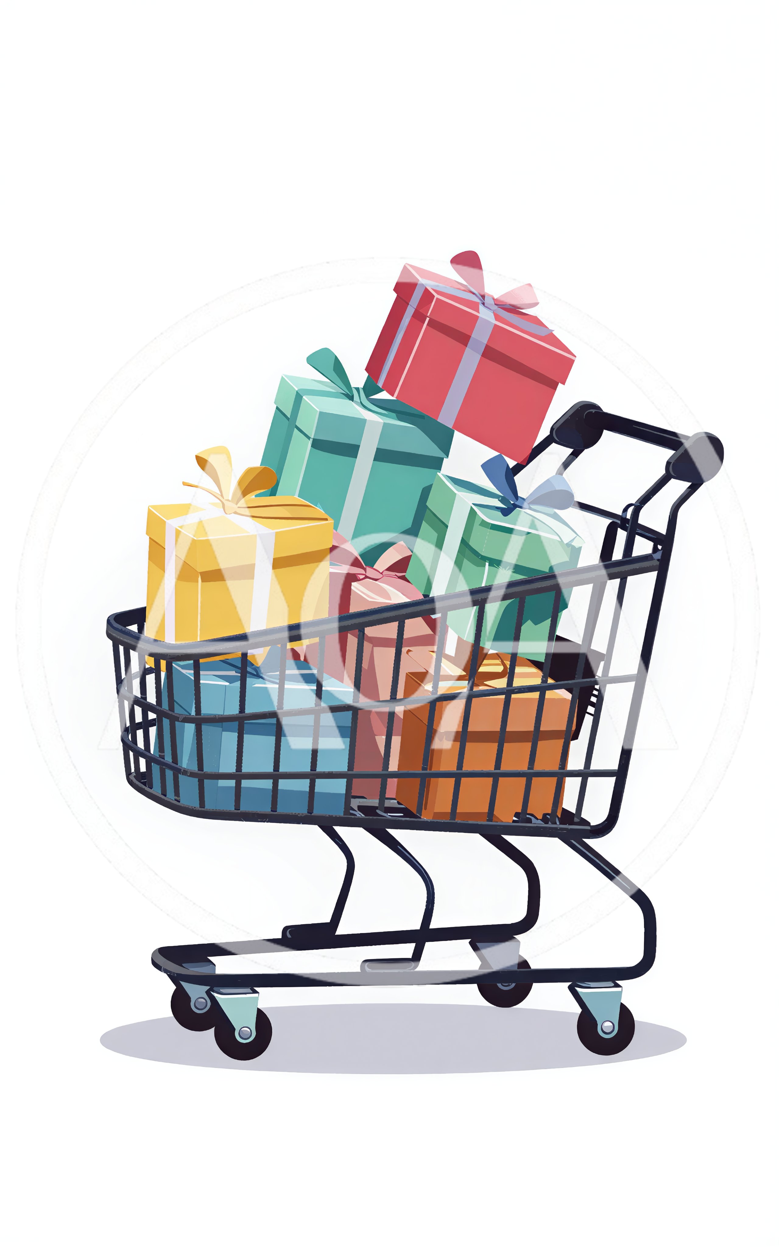 Shopping Cart Filled With Colorful Gift Boxes
