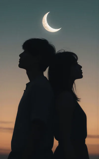 Silhouette Of A Young Couple Standing Back To Back