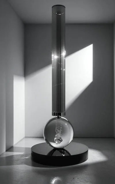 Modern Abstract Sculpture With Glass Sphere And Metal Rods