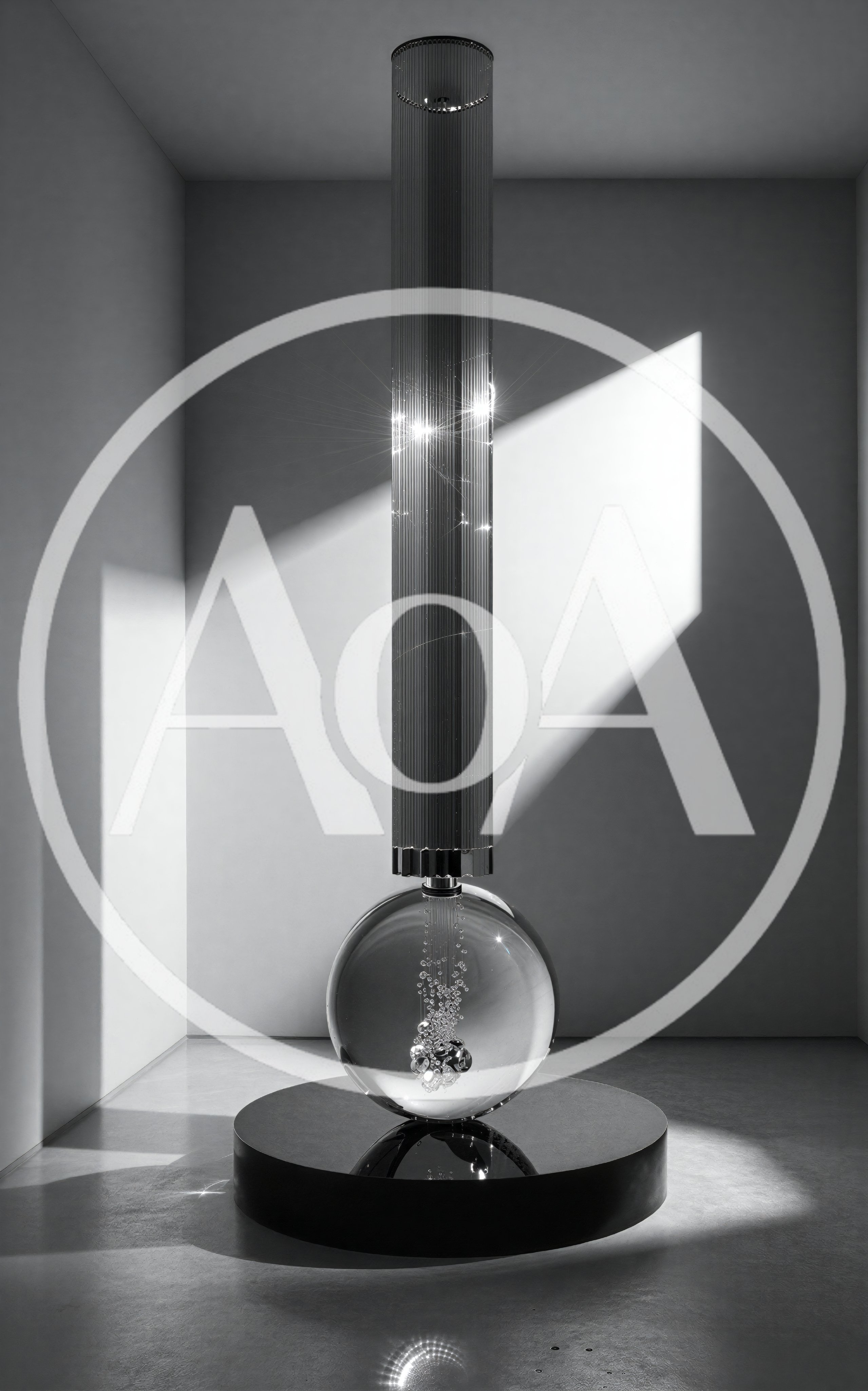 Modern Abstract Sculpture With Glass Sphere And Metal Rods