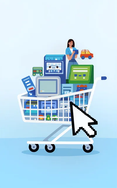 Online Shopping Concept With Digital Cart And Cursor