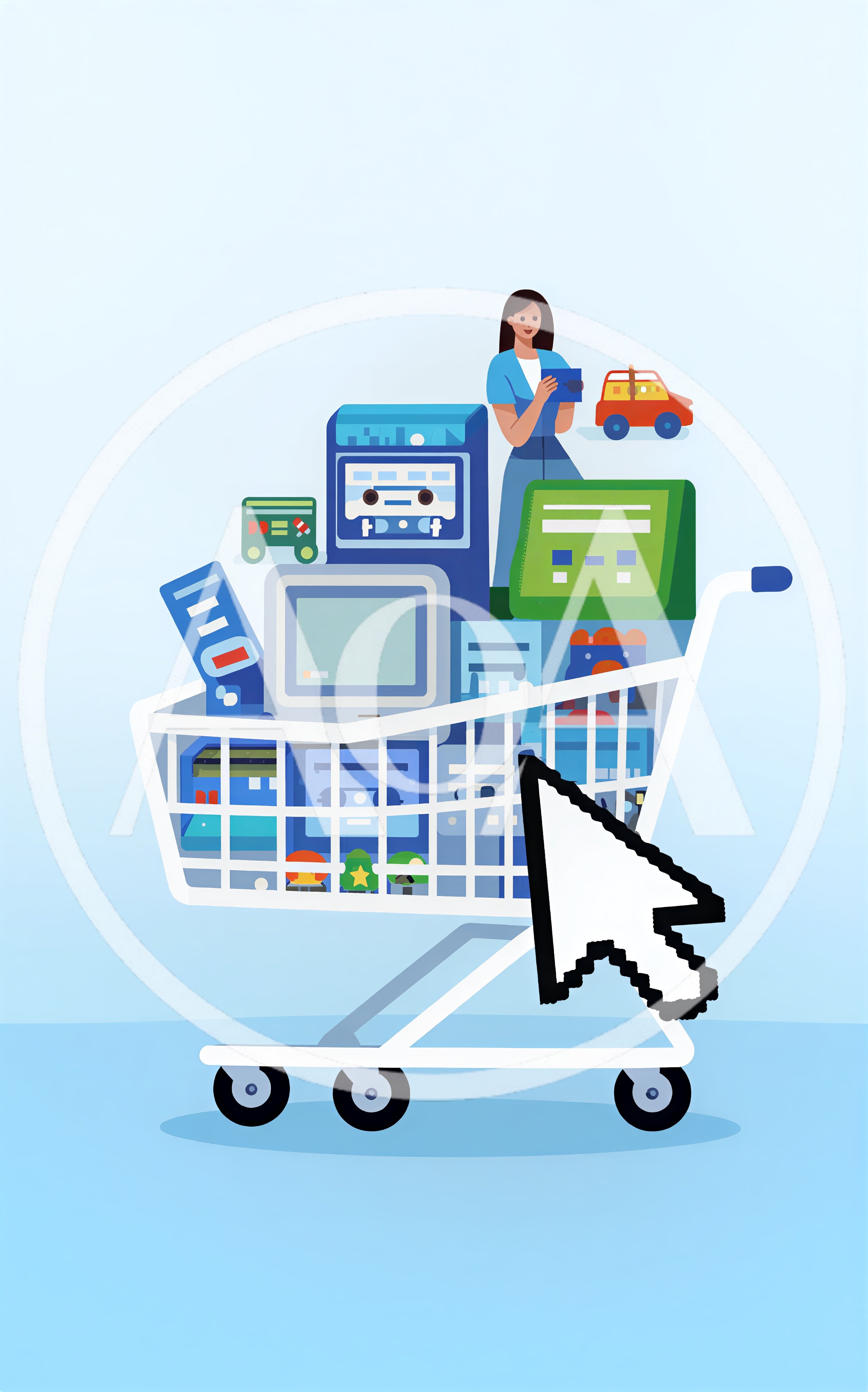 Online Shopping Concept With Digital Cart And Cursor