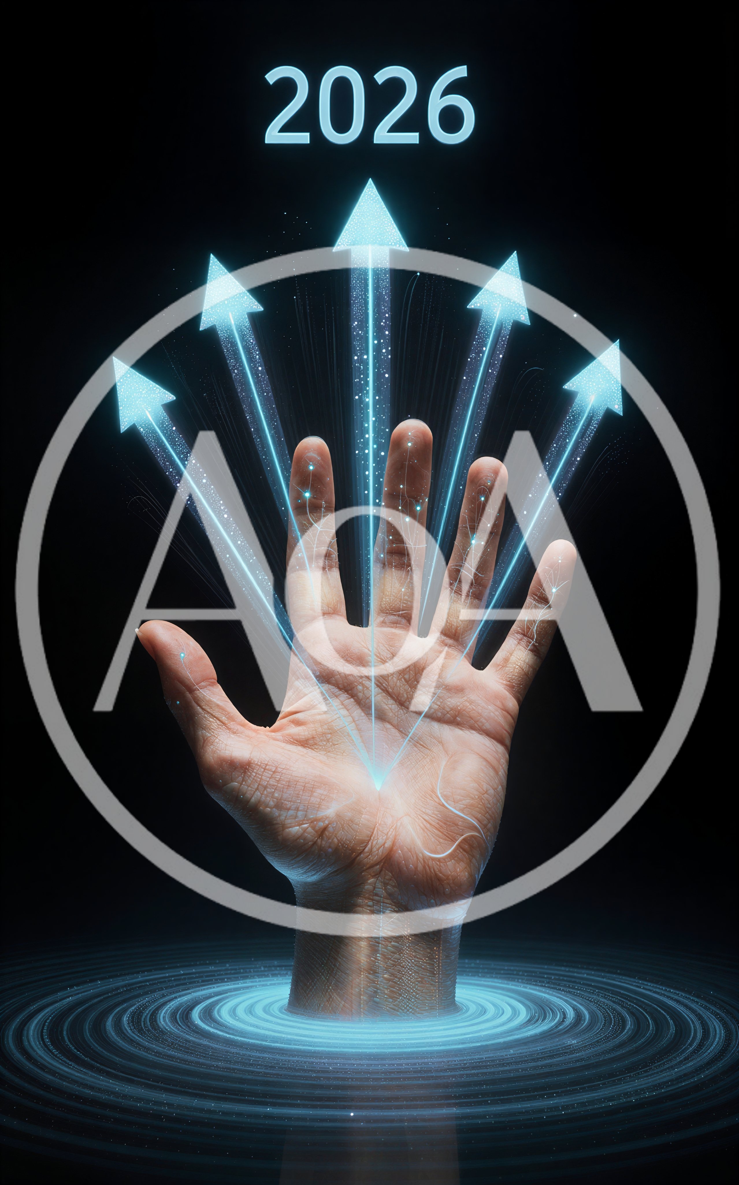 Human Hand Projecting Digital Arrows Towards 2026