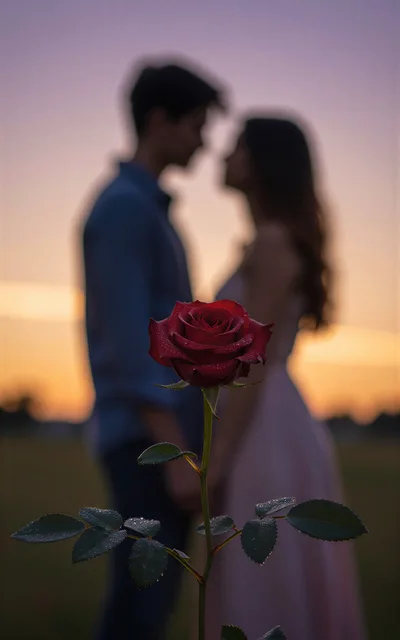 Romantic Couple Silhouette With A Red Rose