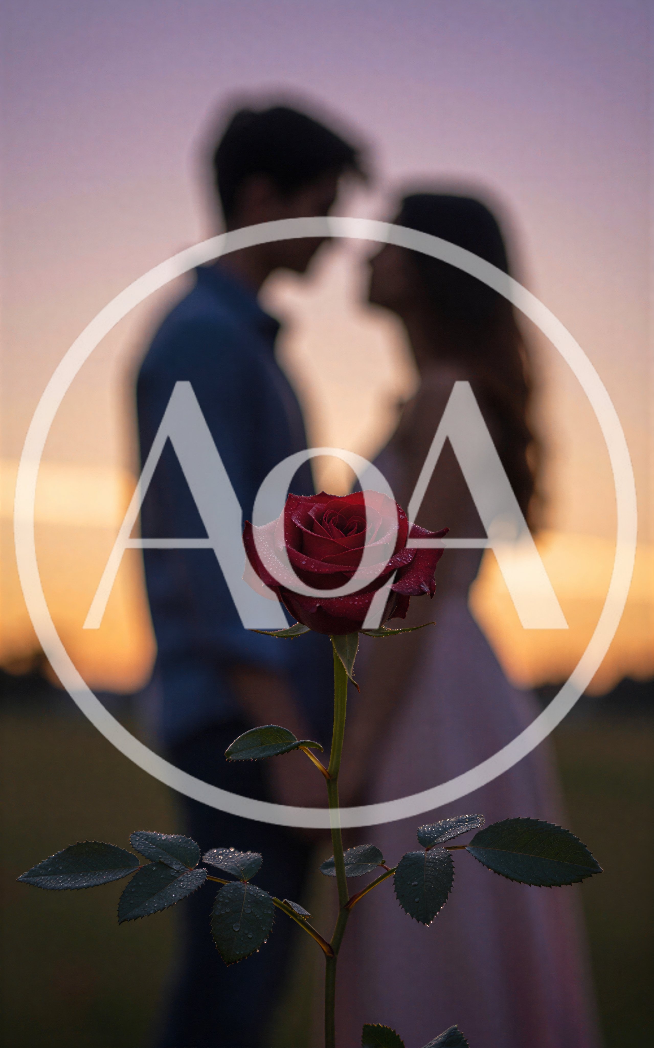 Romantic Couple Silhouette With A Red Rose