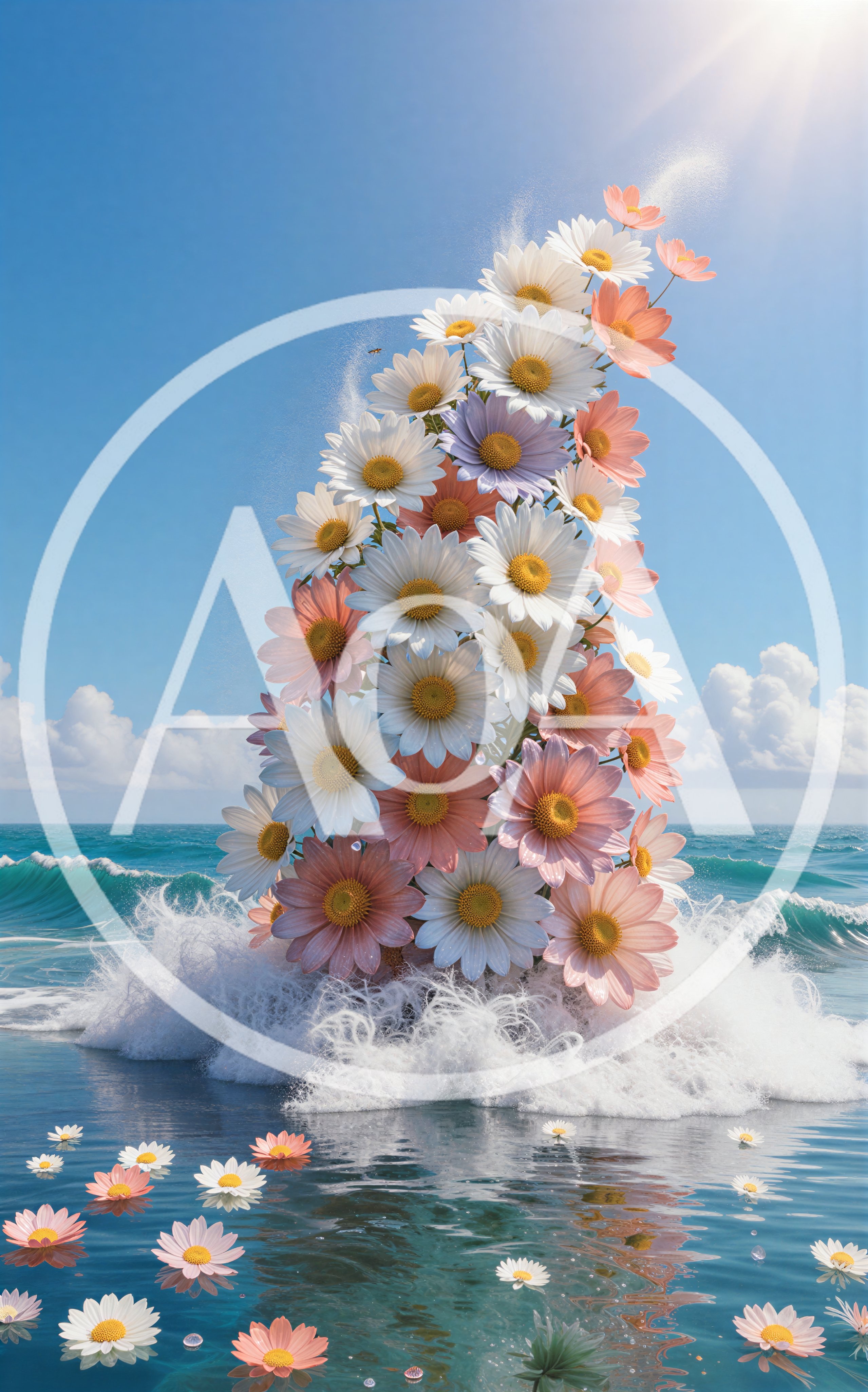 Surreal Bouquet Of Daisies Emerging From Ocean Waves