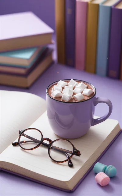 Cozy Hot Chocolate Mug With Marshmallows And Open Book
