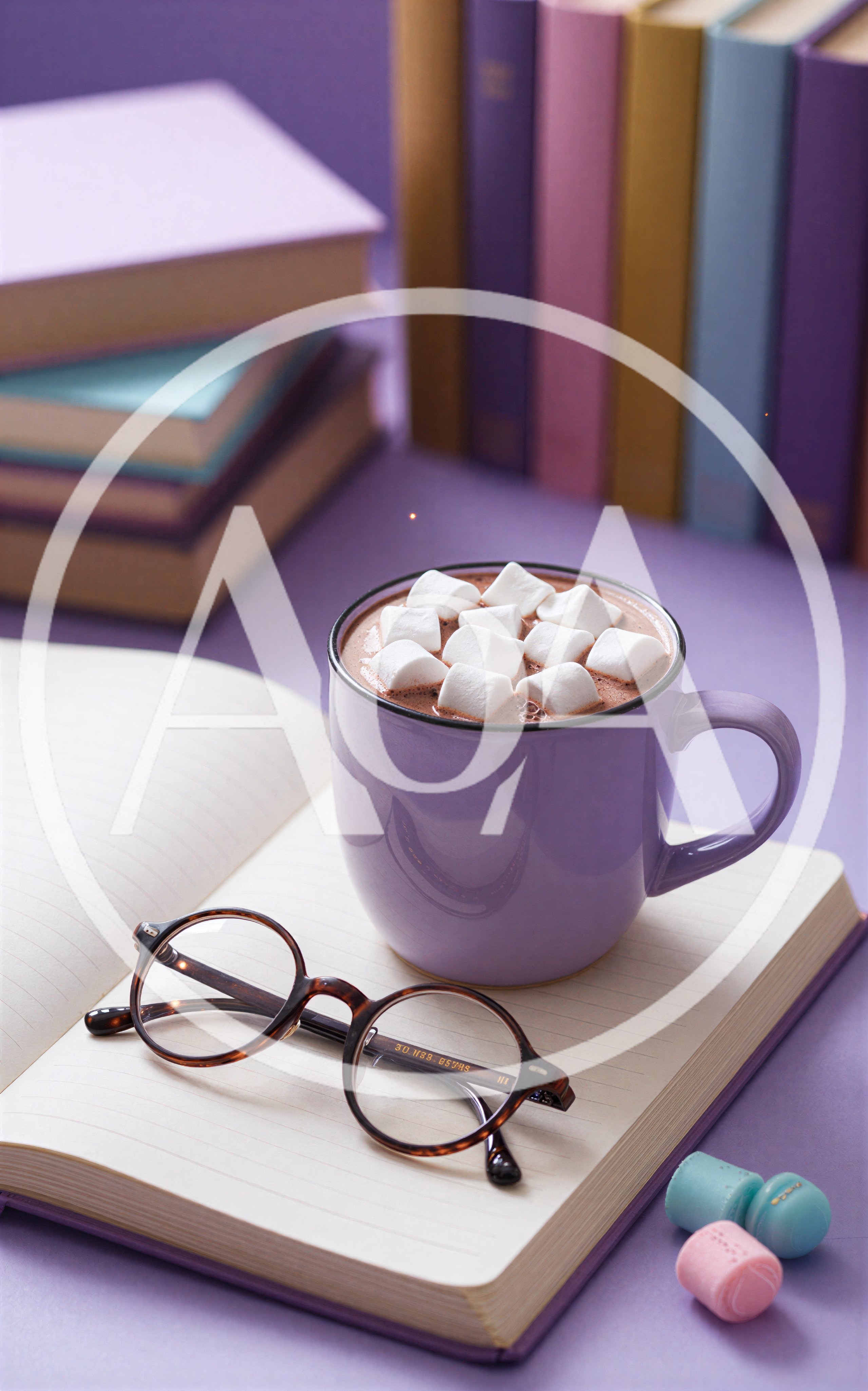 Cozy Hot Chocolate Mug With Marshmallows And Open Book