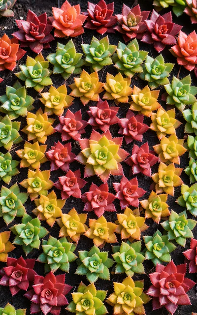 Colorful Succulent Plants Arranged In A Geometric Pattern