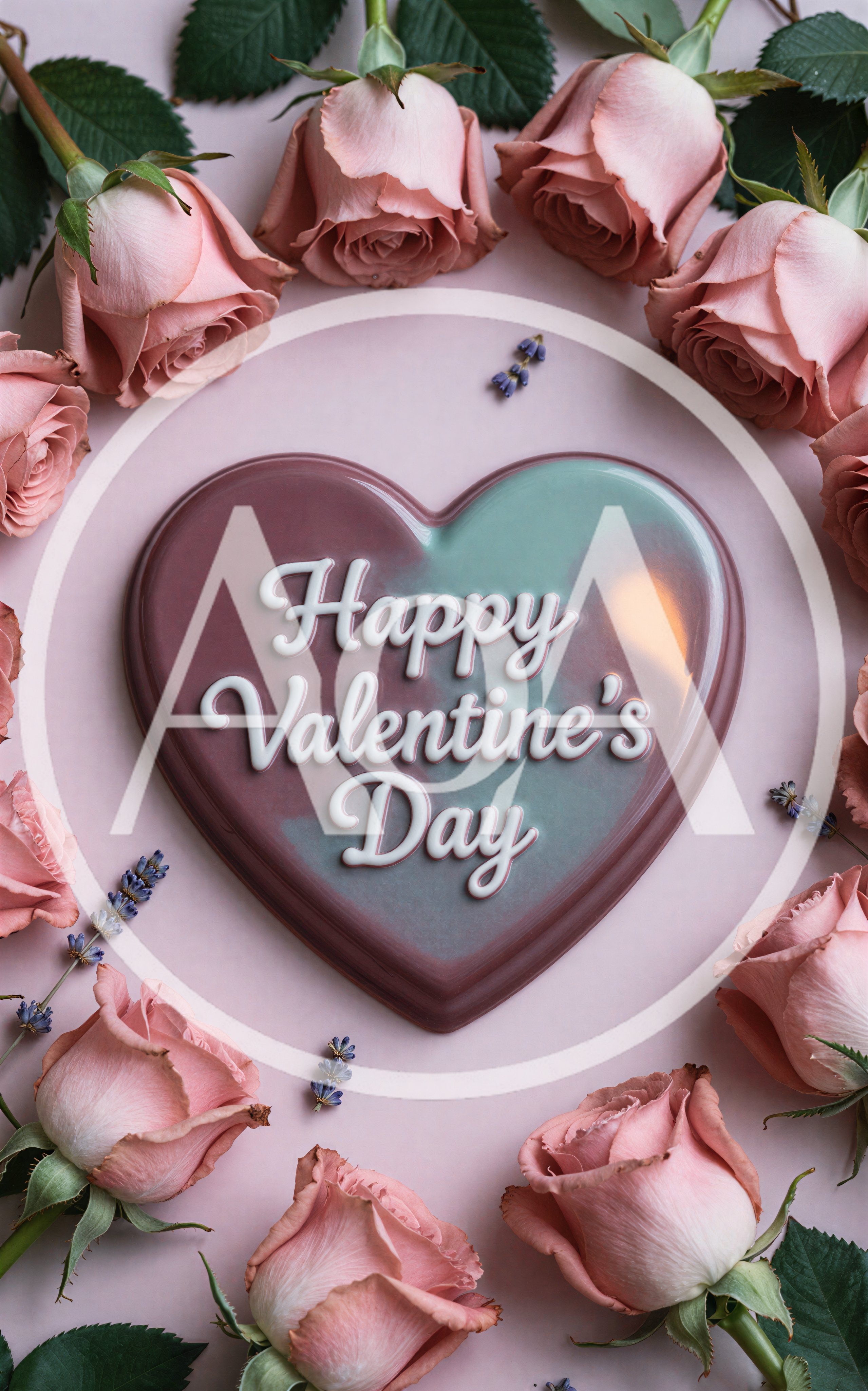 Heart Shaped Valentine Day Sign Surrounded By Pink Roses