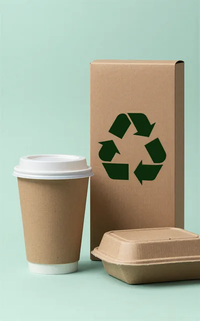 Eco Friendly Takeaway Packaging With Recycling Symbol