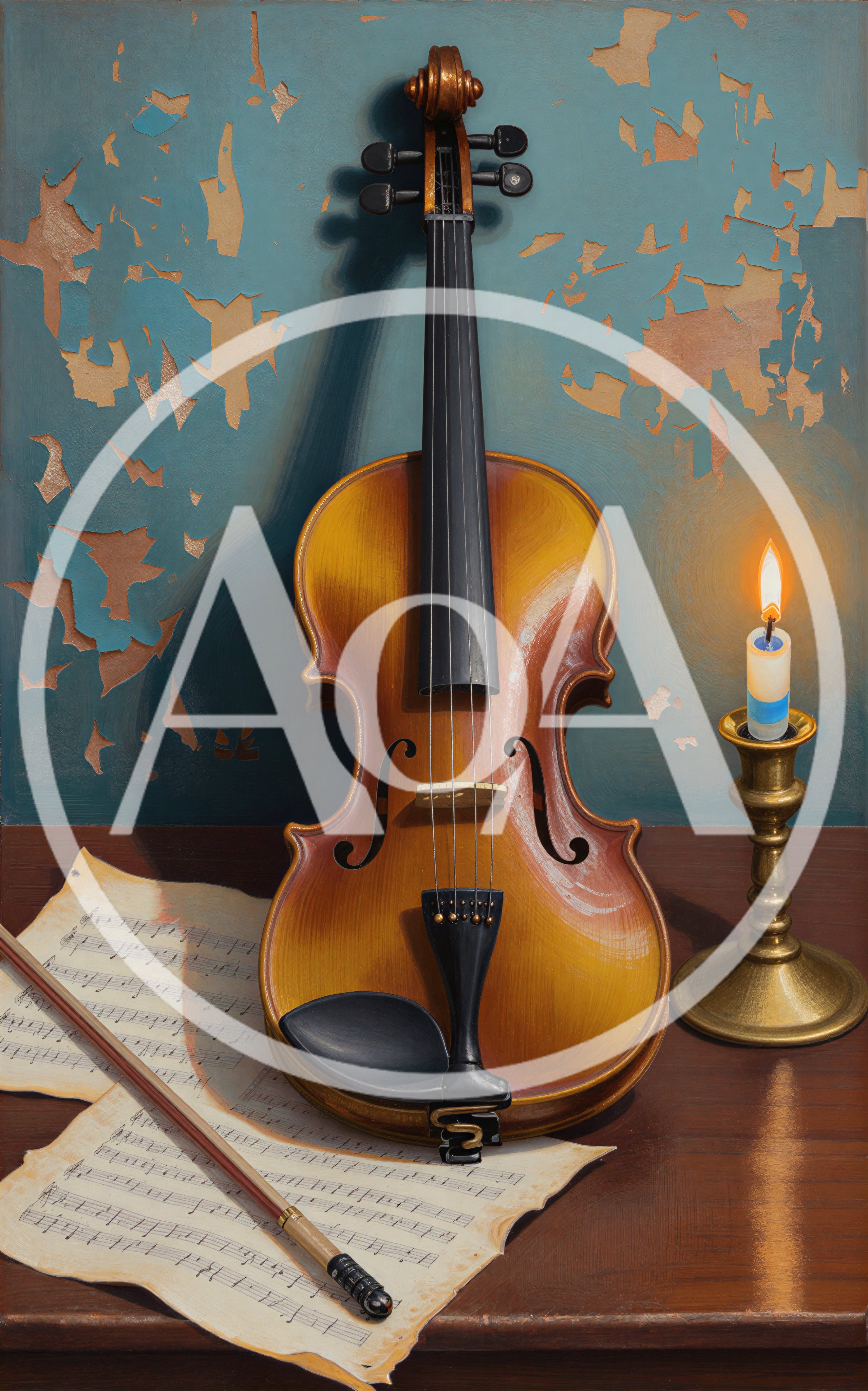 Still Life With Violin Sheet Music And Candle