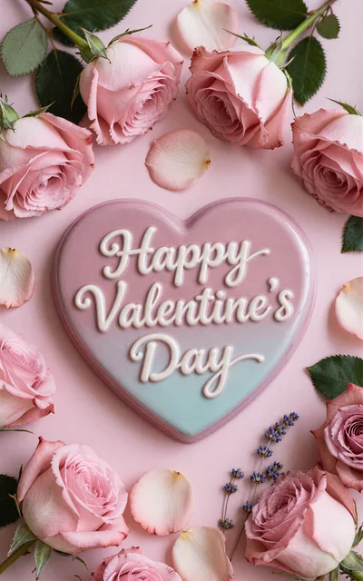 Heart Shaped Valentine Cookie With Pink Roses