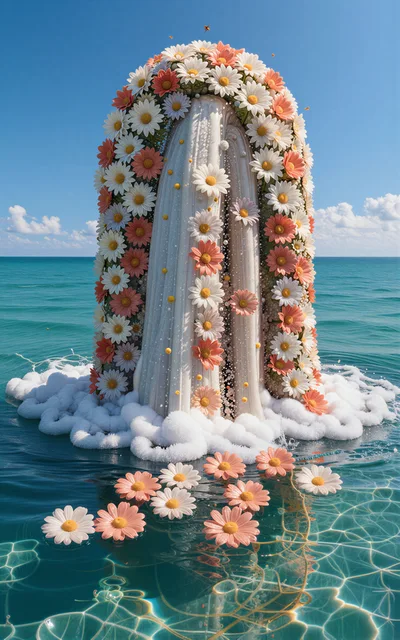 Surreal Floral Sculpture Rising From Tropical Ocean Waters