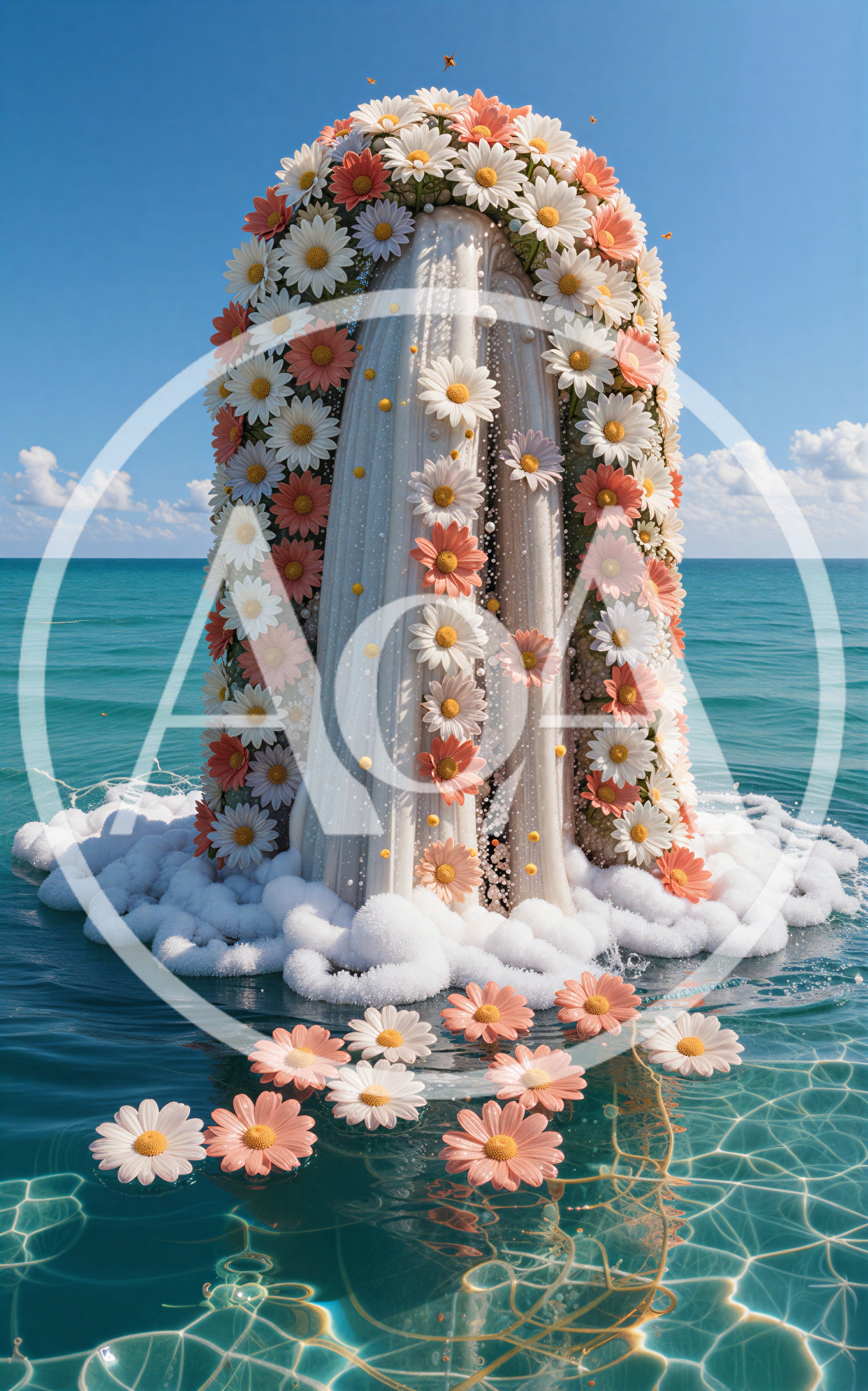Surreal Floral Sculpture Rising From Tropical Ocean Waters
