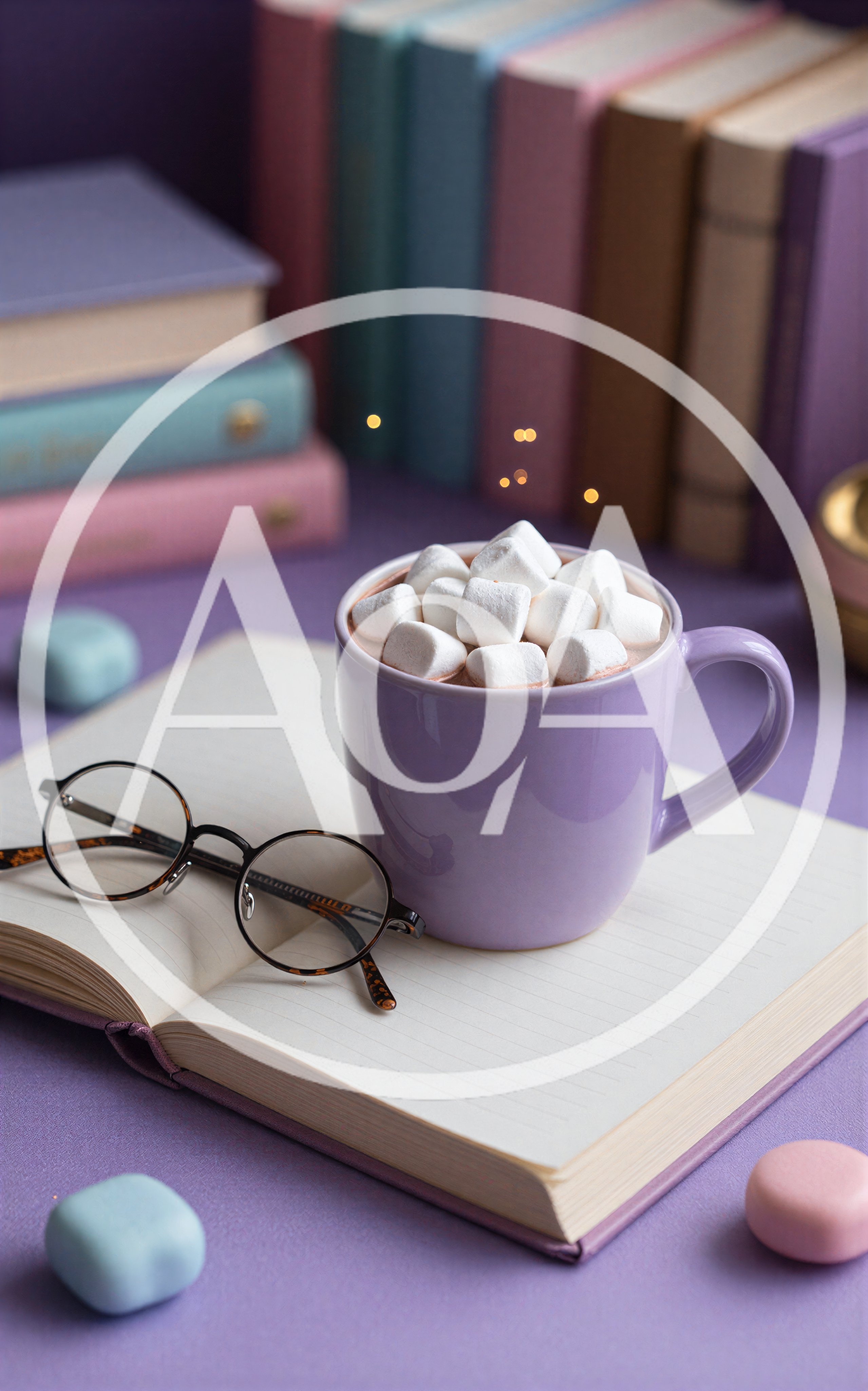 Cozy Reading Setup With Hot Cocoa And Glasses