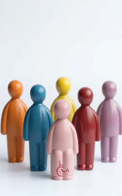 Group Of Colorful Wooden Figurines With Disability Symbol