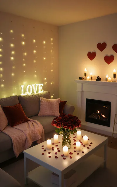 Romantic Living Room Decorated For Valentine Day