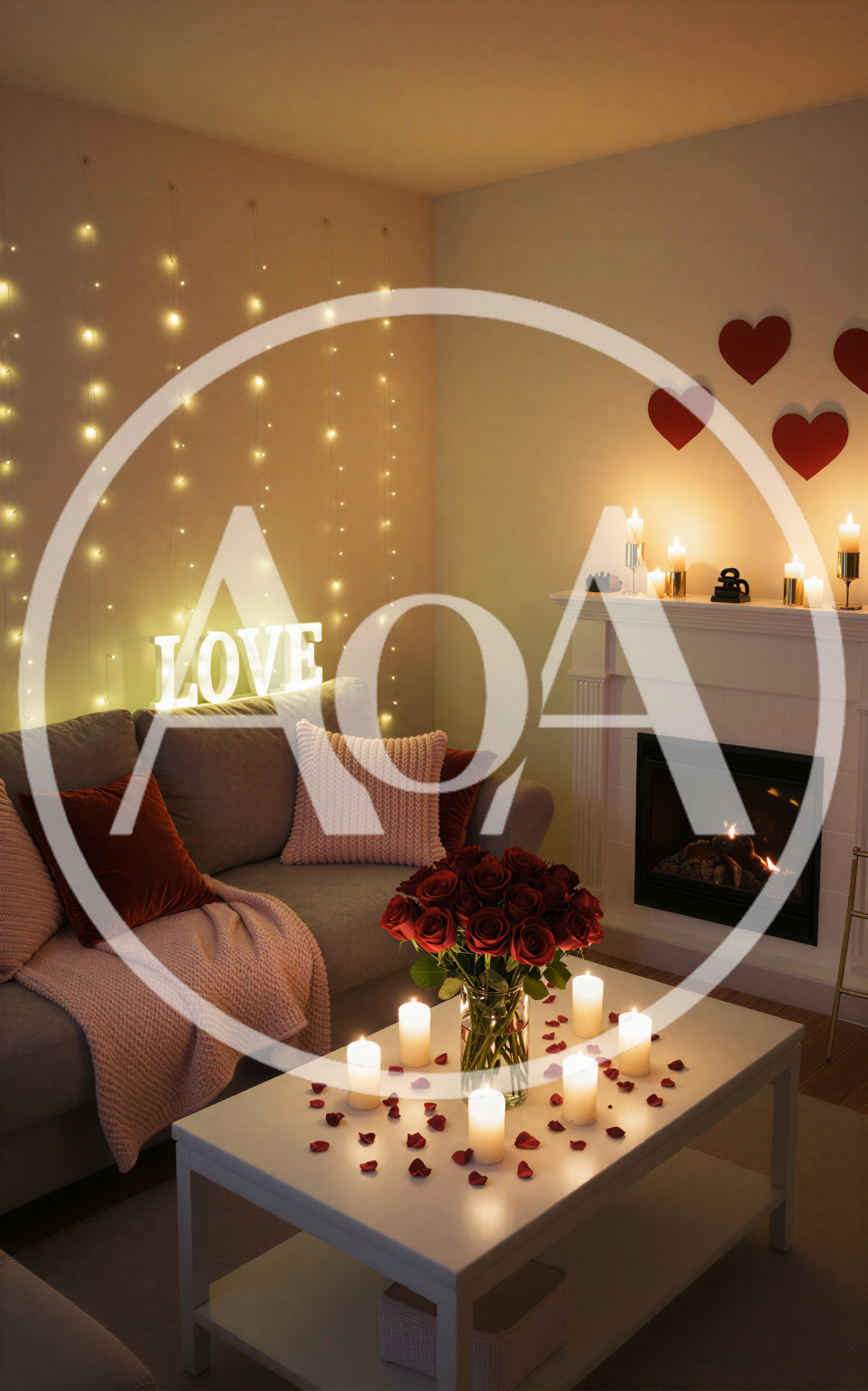 Romantic Living Room Decorated For Valentine Day