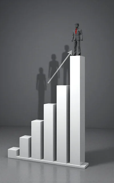 Business Success Concept With Businessman Standing On Bar Chart