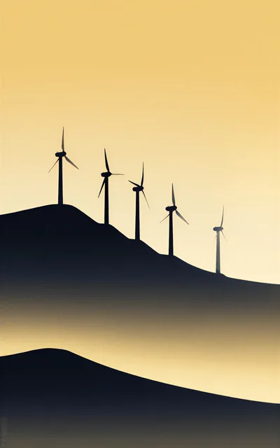 Minimalist Silhouette Of Wind Turbines On Rolling Hills