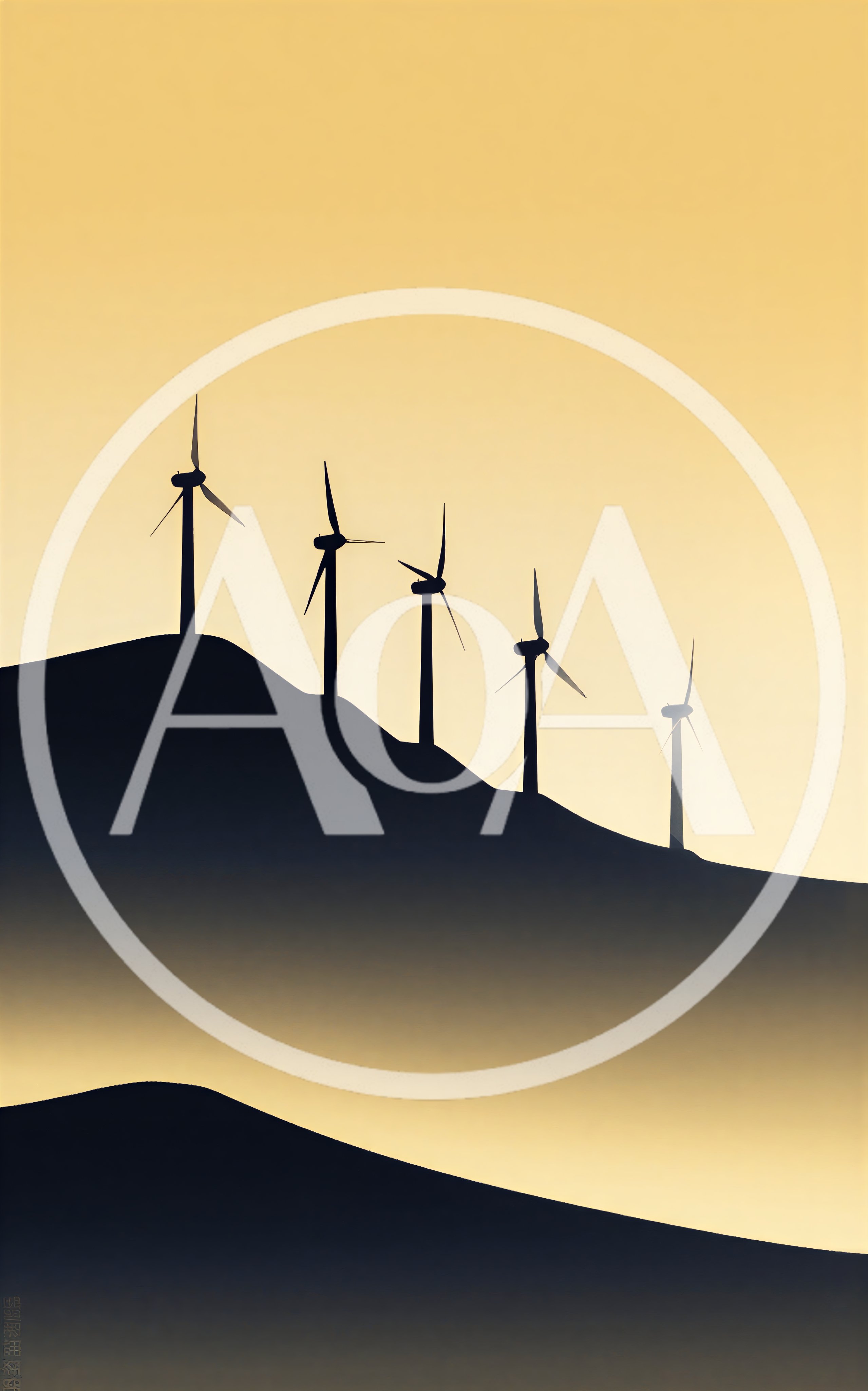 Minimalist Silhouette Of Wind Turbines On Rolling Hills