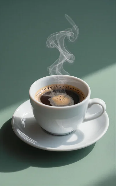 Steaming Cup Of Fresh Black Coffee On Green Surface