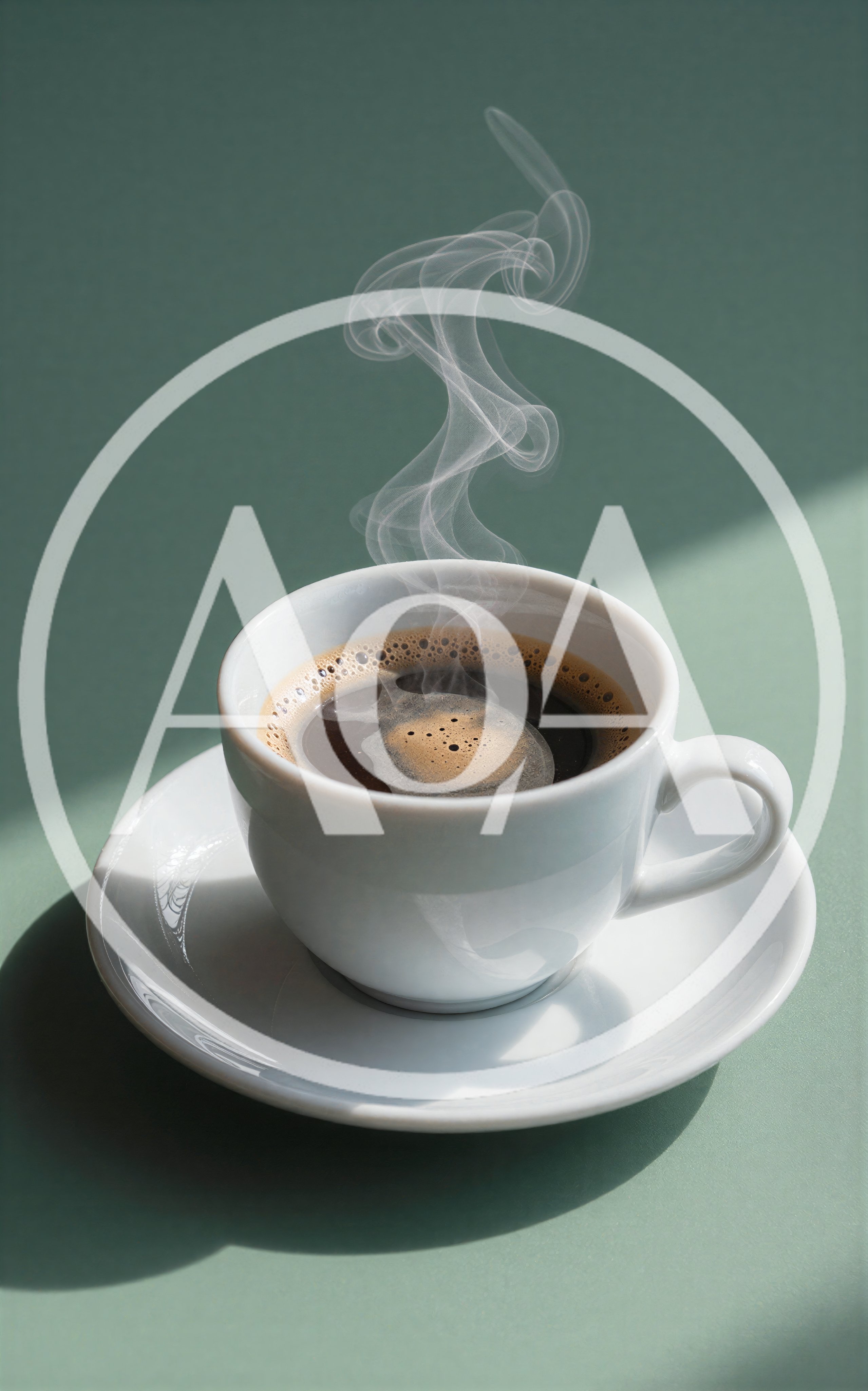 Steaming Cup Of Fresh Black Coffee On Green Surface